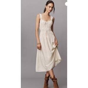 Anthropologie Paige Arpreggio Smocked Linen midi dress Cream size 4 NWT $279